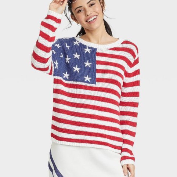Grayson Threads Sweaters - Grayson Threads American Flag Long Sleeve Lightweight Knit Sweater